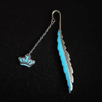 

1 Pc Feather Crown Bookmarks Luminous Glow In The Dark Silver Page Marker Bookmark Metal Book Accessories