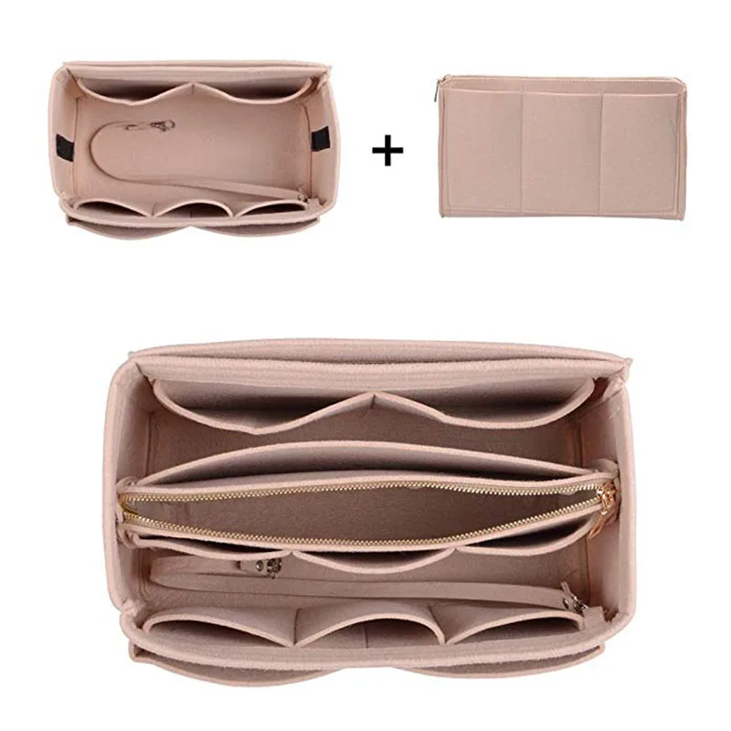 HHYUKIMI Brand Make up Organizer Felt Insert Bag For Handbag Travel Inner Purse Portable Cosmetic Bags Fit Various Brand Bags HHYUKIMI Brand Make up Organizer Felt Insert Bag For Handbag Travel Inner Purse Portable Cosmetic Bags Fit Various Brand Bags