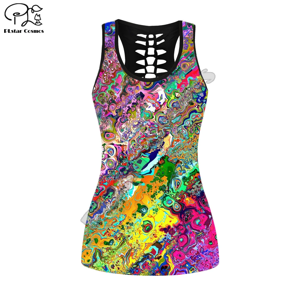 

Tie dye Beach summer Tank tops Psychedelic art 3D Printed womens HOllow Out vest Casual Women Fashion vest Drop shipping
