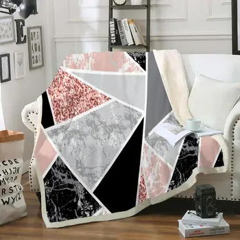 

Marble Soft Throw Blanket Pink Glitter and Geometric Sherpa Fleece Blanket Twinkling Diamond Fur Bed Sofa Blanket