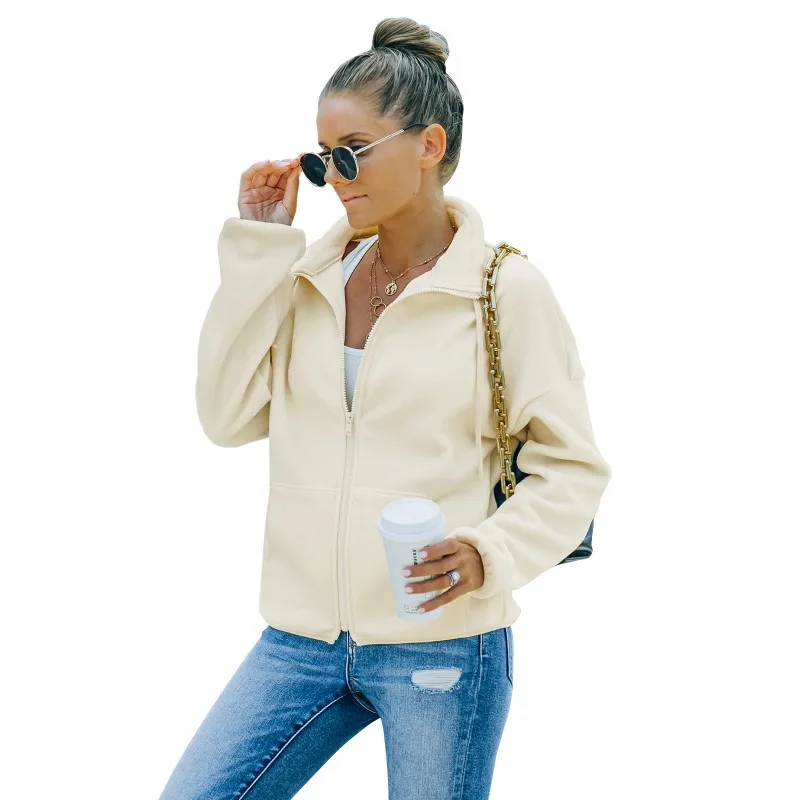 Fashion Pocket Lapel Long-Sleeved Sweater Slim Loose Jacket 2021 Winter Solid Color Plush Casual Women