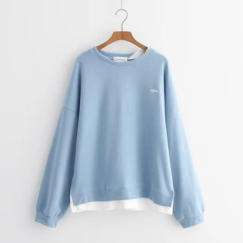 

Spring Autumn New Chic Harajuku Style Loose Sweatshirts Women Casual Patchwork Split Hem Pullover Female Embroidery Hoodies Tops