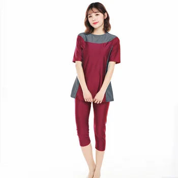 

XS-4XL Muslim Swimwear Islamic woman Conservative Bathing suit Full Cover Beach Muslimah Burkinis Short Sleeves Swim Wear 4color