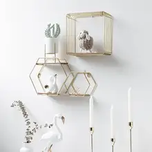 Nordic Stil Holz Eisen Hexagonalen Gitter Wand Regal Kombination Hängen Geometrische Figur für Wand Dekoration Wohnzimmer Schlafzimmer(China)