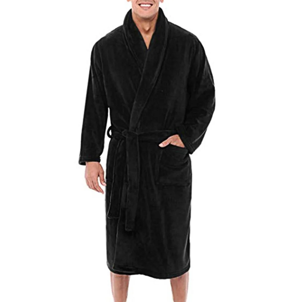New Hot Mens Winter Warm Plush Lengthened Shawl Bathrobe Home Shower Clothes Long Robe Coat YAA99 - Цвет: A