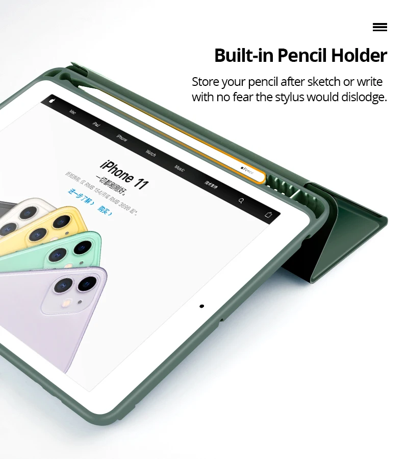 Чехол для 2019 iPad 10,2 7th 2018 2017 9,7 Mini 4 5 2020 Pro 11 10,5 Air 3 Smart Cover с карандашом держатель для iPad 5th 6th поколения-2