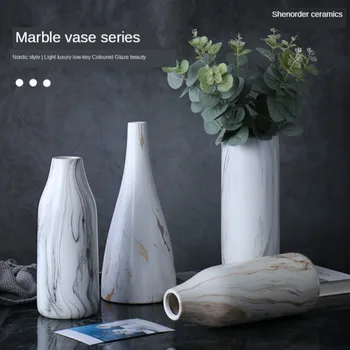

Marble Pattern Vase For Ornaments Nordic Creative Simple Home Decoration Maison Light Luxury Modern Ceramic Vases Accessories