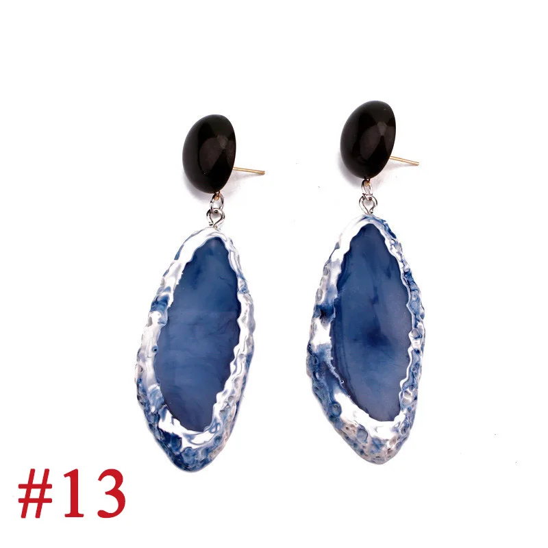 23Vintage Blue Pink Stone Resin Earrings Big Long Drop Earrings For Women Statement Jewelry Pendientes Mujer Moda 2019 Ohrringe