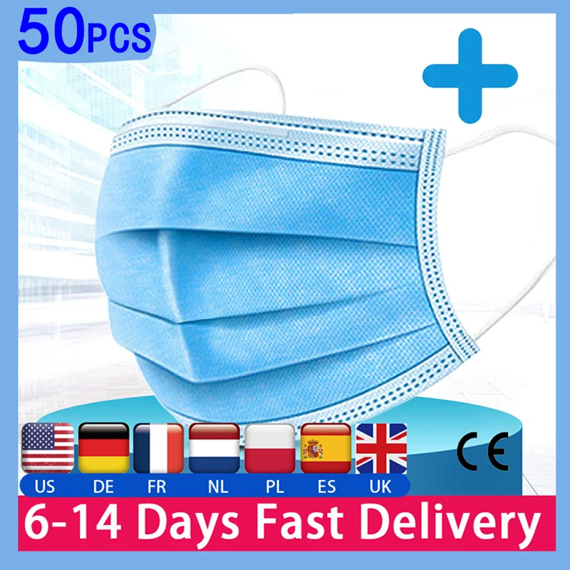 

50PCS 3 Laye medical Mask dust protection Masks Disposable Face Masks Elastic Disposable Dust Safety medical Mask Anti-Dust