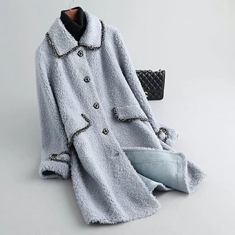 blue long Пальто из натурального меха женская одежда овечья стрижка Зимняя Куртка теплое шерстяное пальто женское длинное пальто уличная манто femme L514 - Цвет: blue long