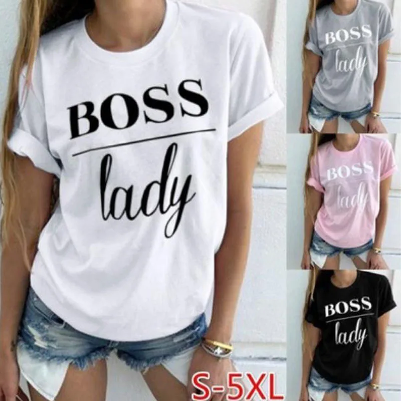 

Boss Lady Letter Print T Shirt Women Short Sleeve O Neck Loose Tshirt 2020 Summer Women Tee Shirt Tops Camisetas Mujer