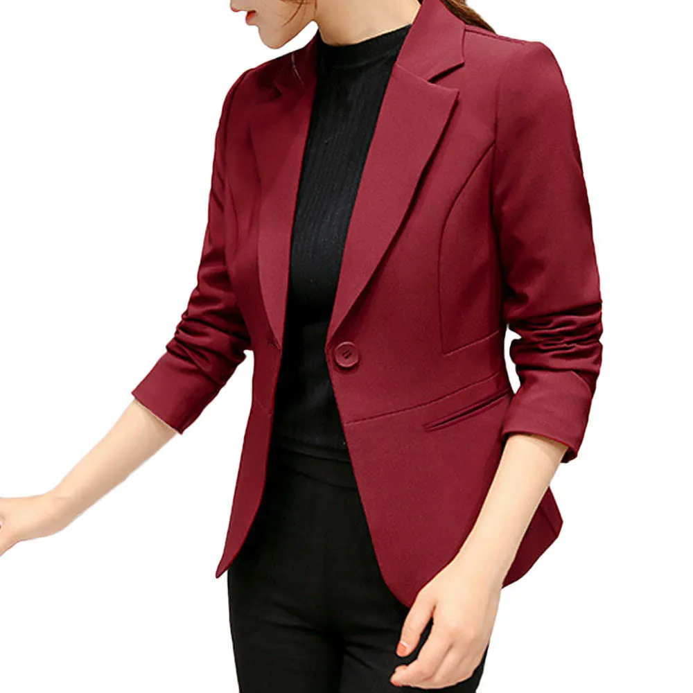RD Женский однотонный костюм с длинным рукавом для офиса кардиган на пуговицах тонкое короткое пальто пиджак однобортный пиджак с металлическими кнопками в форме льва 11,29 - Цвет: RD