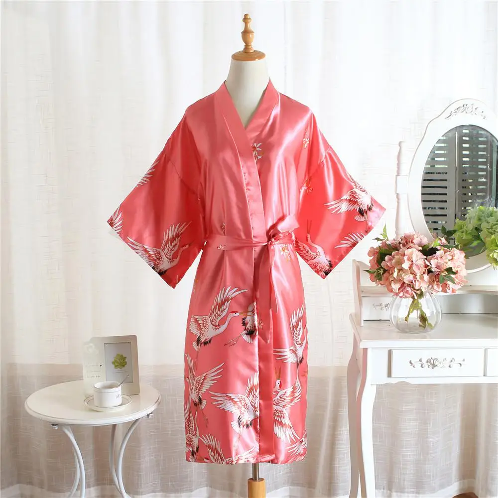 Бургундия высокого класса женское кимоно халат сексуальный длинный банный халат Ночное белье повседневная печать Cran Домашняя одежда Свадебный Халат - Цвет: Pink A