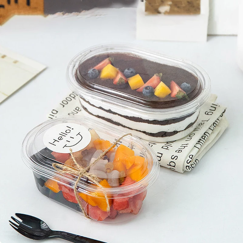 50Pcs/lot Plastic Boxes with Cover Portable Fruits Case One-off Takeout  Food Containers for Home Party Wedding Transparent Box