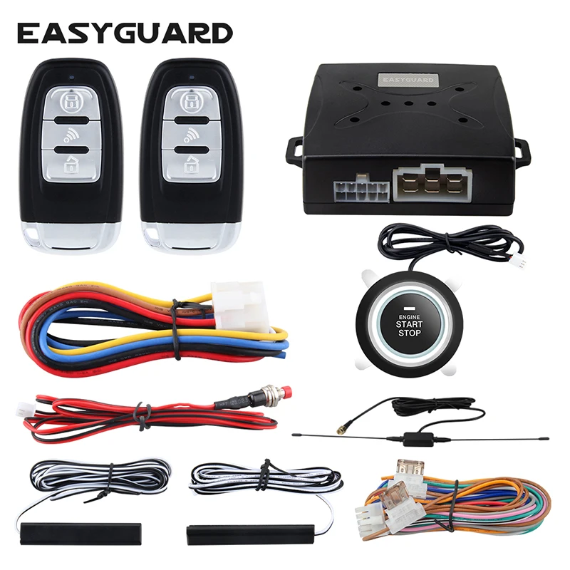 EASYGUARD Universal Car Alarm System Door Lock/Unlock Without Key Push Button Start/Stop Remote