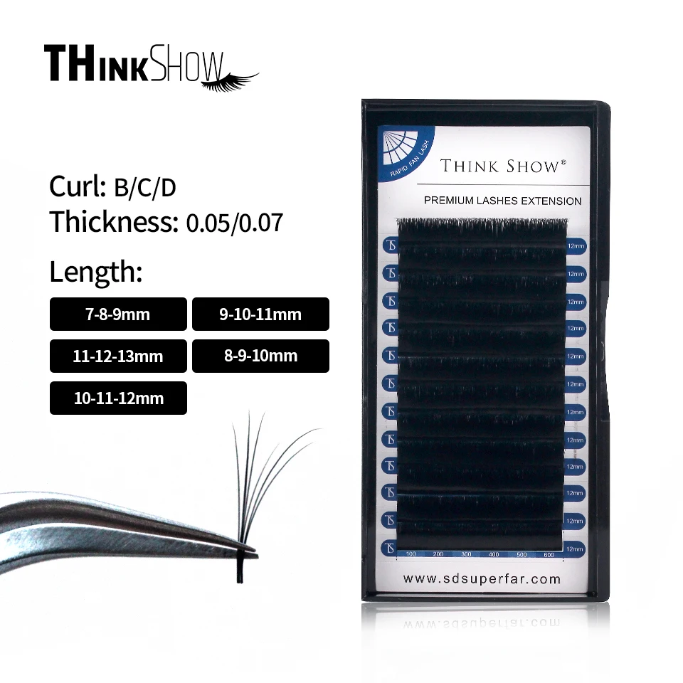 THINKSHOW 1s Blossom Black Caramel Easy Fan Bloom Individual Eyelash Extensions Faux Mink Eyelashes Thick Natural Camellia Lash | Красота и
