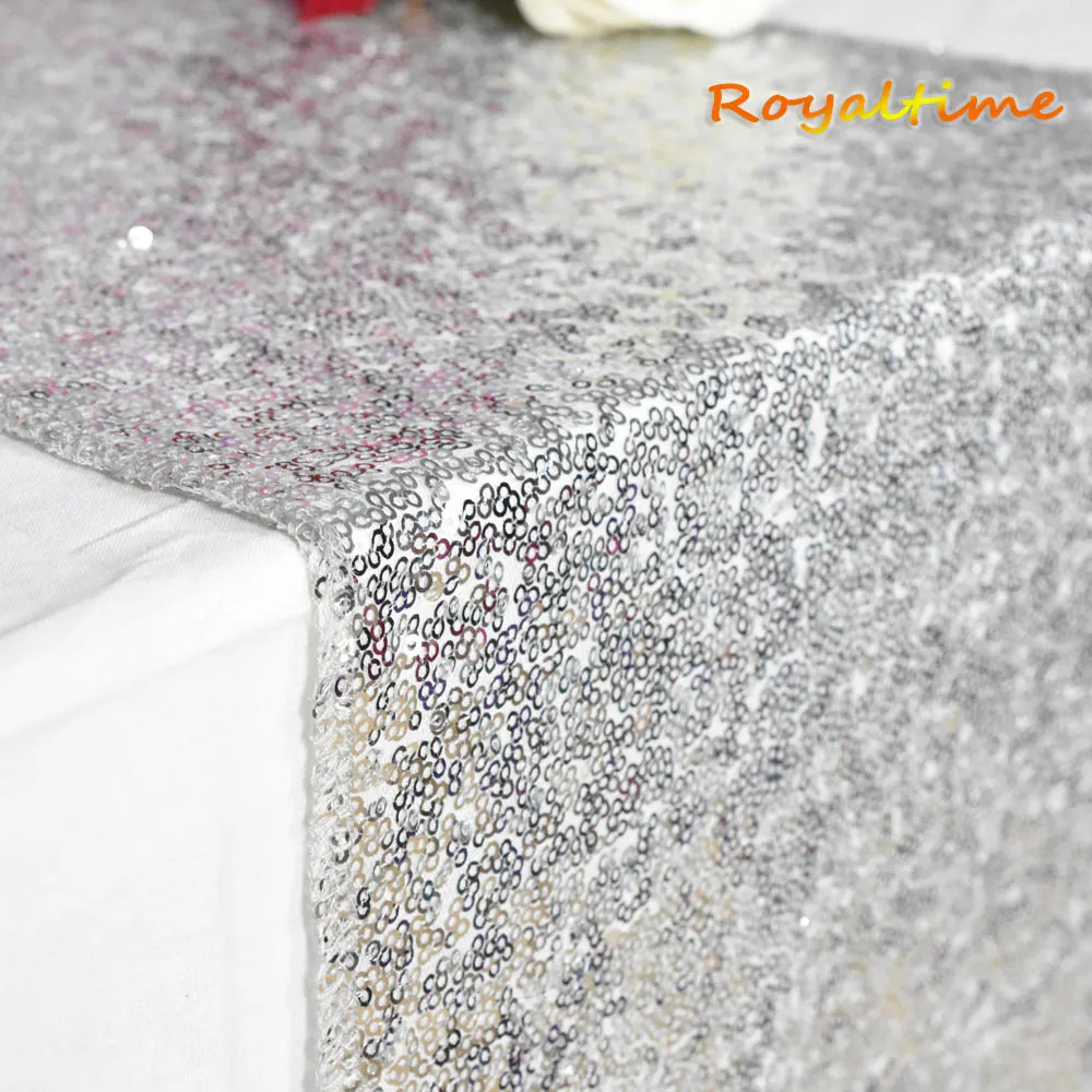 30x180cm Christmas Green/Fuchsia/Burgundy/Rose Gold Sequin table runner for Party table cloth Weddings Decoration Table Runners - Цвет: Silver