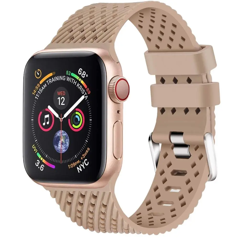 Силиконовый ремешок для Apple watch 5 ремешок 44 мм 40 мм iwatch ремешок 38 мм 42 мм ромбический узор ремешок для часов Браслет Apple watch 4 3 2 1 38 - Цвет ремешка: Walnut