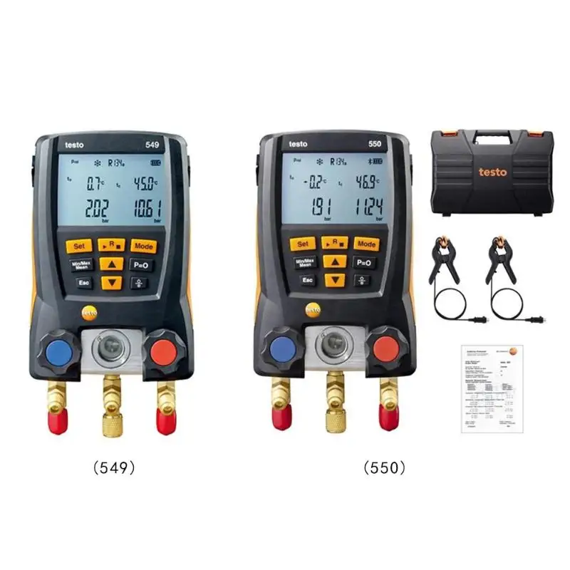 Testo 549/550 цифровой манометр холодильного воздуха Манометр для манометр коллектора хладагента набор 2 шт. Зажим Зонды инструмент