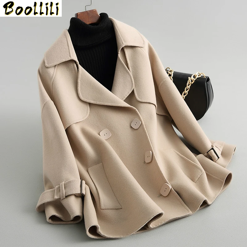 

Boollili 2020 New Spring Autumn Double-side Wool Coat Women Solid Medium Long Coats Winter Jackets Outerwear casaco