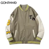 GGONTHWID-chaquetas de estilo Harajuku para hombre, abrigos de béisbol con letras bordadas, ropa de abrigo informal de Hip-Hop, Tops holgados de estilo Bomber