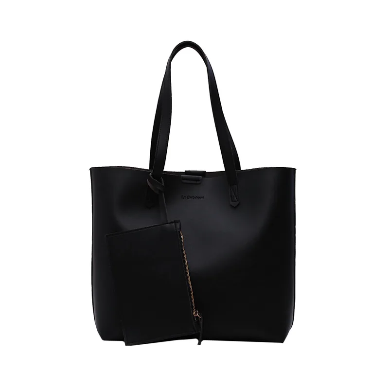 Youda сплошной цвет PU материал композитная сумка большой емкости на одно плечо для покупок сумки классическая сумка модная сумочка - Цвет: Черный