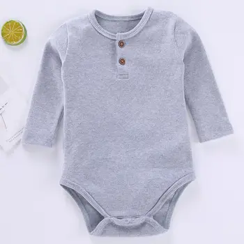 

WLG Baby Rompers Baby Spring Autumn Solid Coffee Gray Long Sleeve Romoper Toddler Boys Girls Cotton Clothes for 6-18 Months