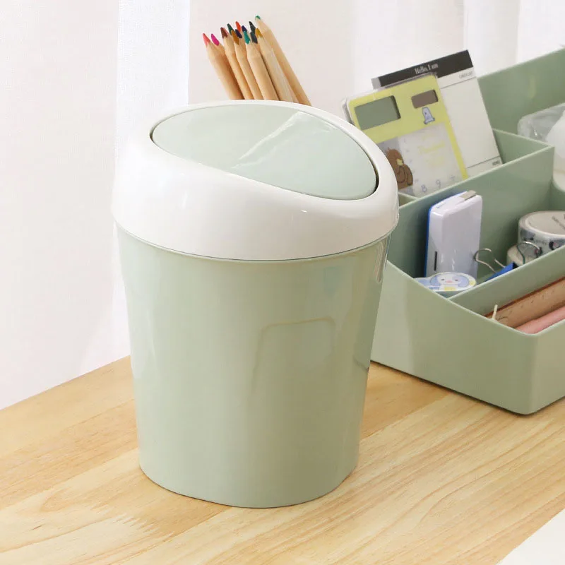 Countertop Mini Trash Can Plastic Swing Lid Table Wastebasket for Office Home DEC889