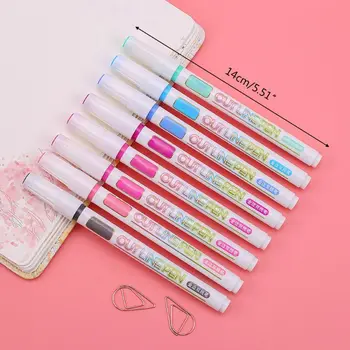 

8 Colors Double Line Outline Pen Glitter Fluorescent Marker DIY Writing Drawing