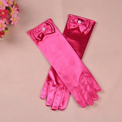 Детские танцевальные перчатки, платье принцессы, длинные Сатиновые стрейч-перчатки высокого качества, свадебное платье с цветочным узором для девочек, перчатки с бантом и бусинами - Цвет: pink