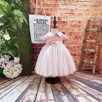 

Summer Spanish Lolita Party Pink Princess Short Sleeve Bow Ball Gown Dress For Bady Girls Mesh Birthday Turkey Easter Dress 0-6Y