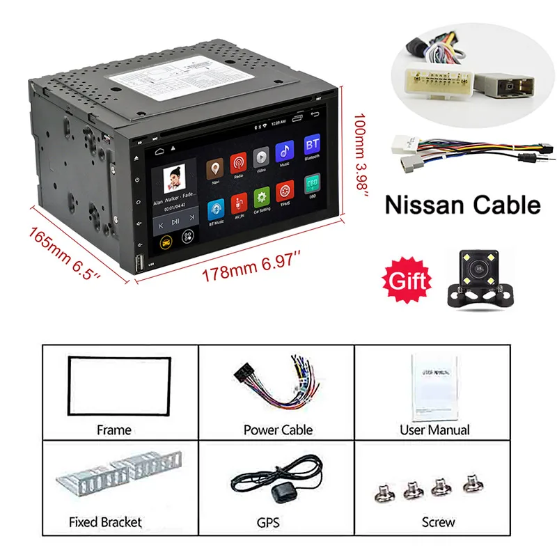 Универсальный 2Din Android 6,0 Автомобильный DVD Радио gps+ wifi+ BT+ RDS+ 1080P+ 1G+ 16G+ Mirror Link+ SWC+ сенсорный экран для Nissan Toyota Volkswagen - Цвет: Nissan cable