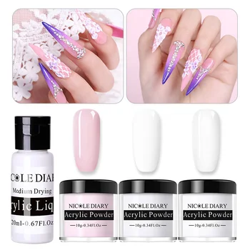 

NICOLE DIARY Acrylic Powder Tip Extension French Nail Polymer Powder Nail Builder Crystal Nail Glitter 3D Nail Tips Carving Art