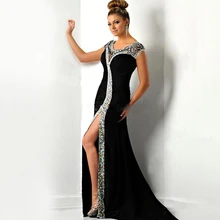 Вечерние черные вечерние платья в стиле «русалка», украшенные кристаллами, с разрезом по бокам, вечерние платья для выпускного вечера с открытой спиной, Vestidos De Novia