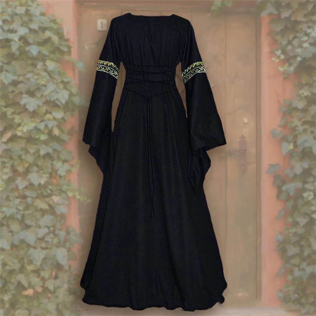 Винтаж кельтский средневековый пол длина лоскутное женское платье Готический Ренессанс косплей платье с расклешенными рукавами вечернее платье vestidos