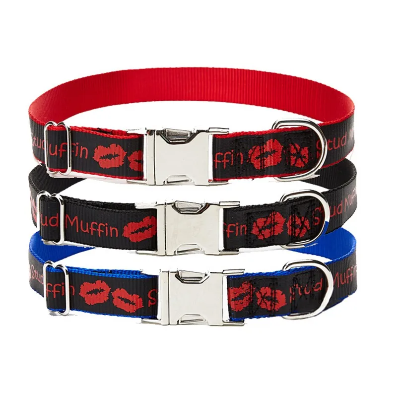 

Dog Collar Pet Neck Strap Red Lips Dog Leash With Metal Seatbelt Buckle, Dog Adjustable Dog Collar With Leash Ring