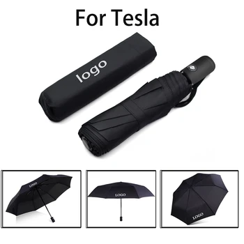 

Automatic Umbrella with car logo auto business umbrella men Fashion Handle Parasol Portable for Tesla emblem bumbershoot black