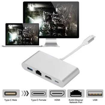 

USB C to HDMI 4K + RJ45 LAN Network + USB 3.0 + Type C Adapter Converter AC1403 PC Laptop Adapter USB 3.0 HUB
