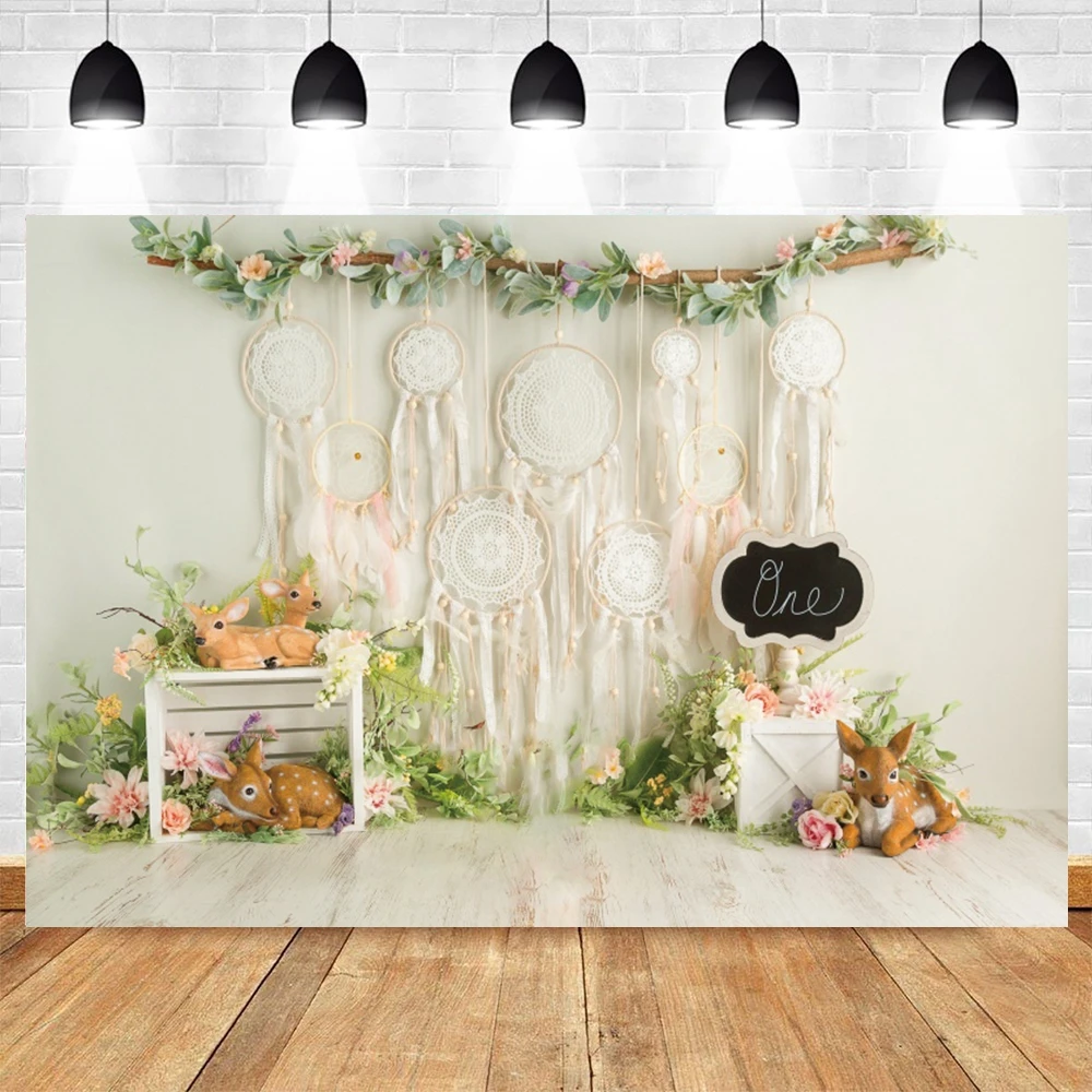 

Birthday Photo Backdrop Deer Flowers Party Banner For Photo Studio Props Family Photographic Backgrounds Baby Shower Photophone