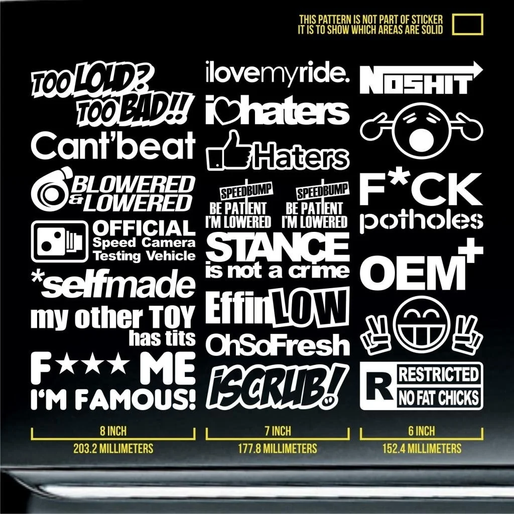 

For Jdm Stickers Pack Racing Drift Oem Speed Selfmade Low Static Wheel Insight Evo Cruiser Boost Camber Modified