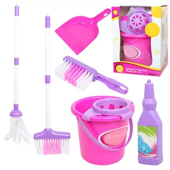 

6Pcs Child Cleaning Sweeping Play Set Mop Broom Bucket Brush Dustpan Kits Kids Pretend Toy Gifts