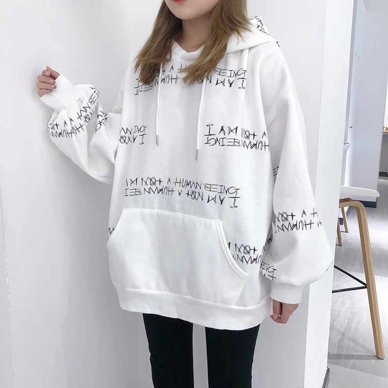  Letter Print Hooded Hoodies Sweatshirt Gothic Hoodies Women Oversized Streetwear Stranger Things Ha