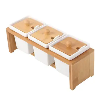 

Porcelain Canisters Square Simple Set of 3 Ceramic Serving Jars Condiment Container Ceramic Spice Jars for Home Kitchen Counter