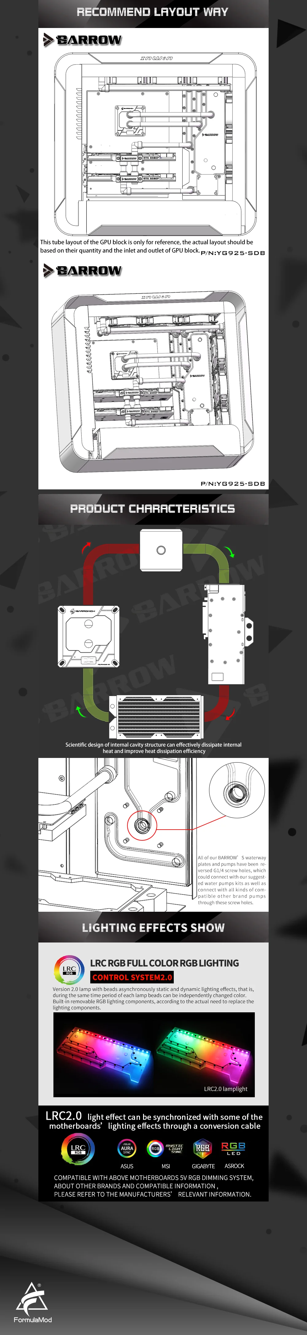 Barrow YG925-SDB Waterway Boards for IN WIN 925 Case Aurora For Intel CPU Water Block & Single GPU Building  