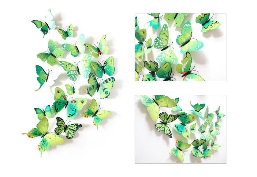 12 шт. ПВХ 3D стерео моделирование бабочки наклейки на стену холодильник наклейки, свадебные украшения художественные наклейки украшение дома