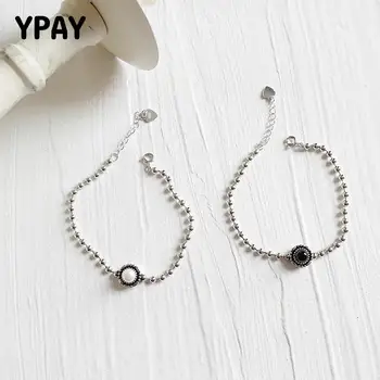 

YPAY Vintage Beads Chain Bracelets Real 925 Sterling Silver Freshwater Pearl And Black Agate Bracelet For Women Jewelry YMB023