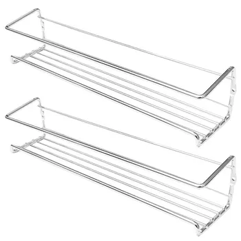 

2pcs Stainless Steel Wall-mounted Spice Holder Kitchen Storage Rack Condiment Shelf (Silver)