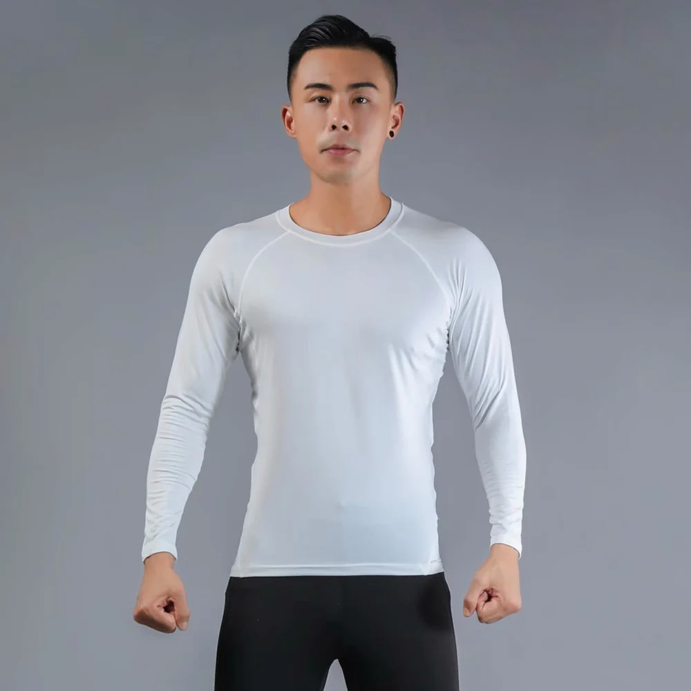 White t-shirt Новая компрессионная спортивная мужская быстросохнущая ММА Спортивная одежда для пробежек тренировочная рубашка для спортзала фитнес-бег тренировочный костюм - Цвет: White t-shirt
