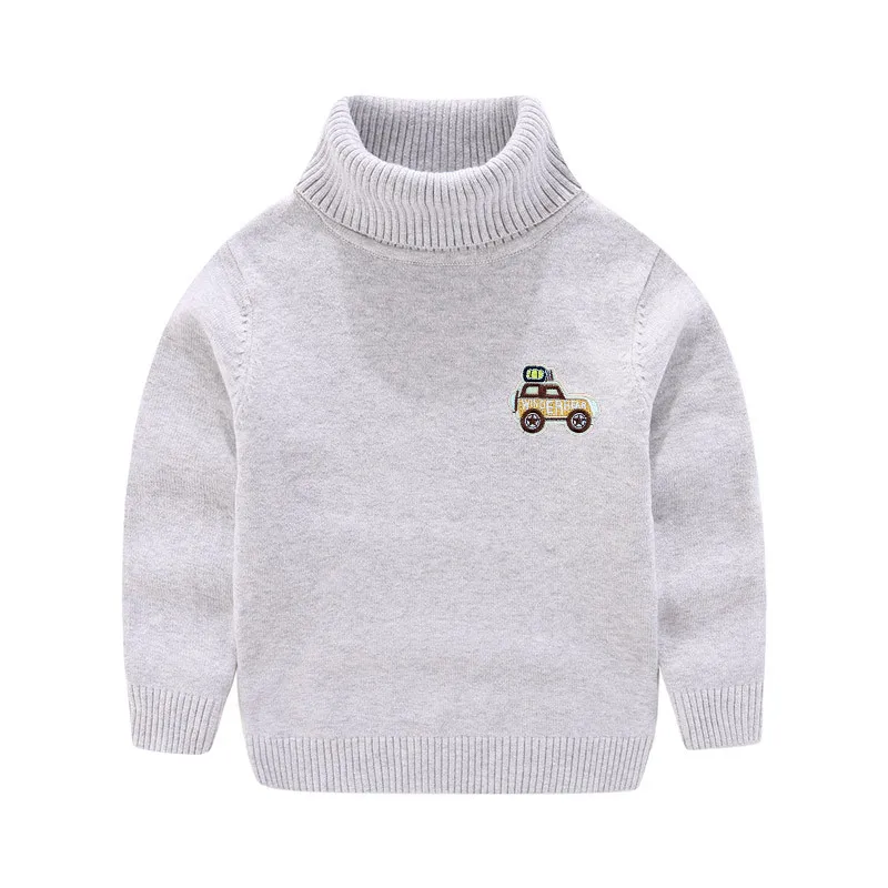 

Young STUDENT'S Autumn And Winter Large Childrenswear Base Shirt High Collar Long Sleeve Sweater Male Baby Cartoon Car Cotton Kn