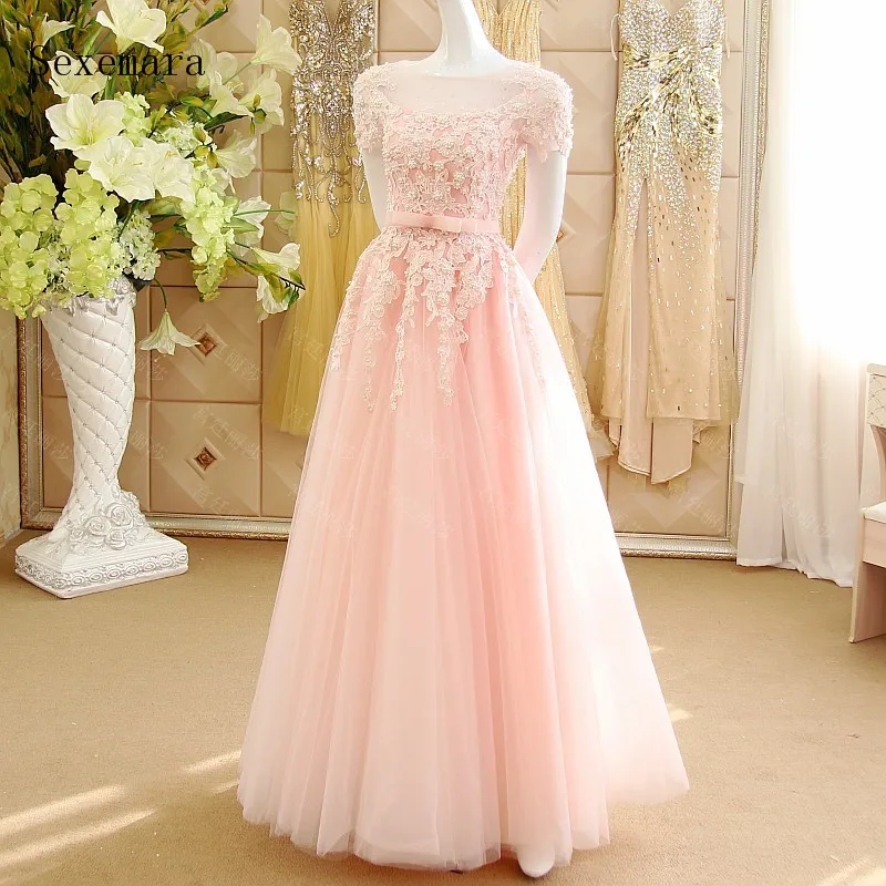 Выпускные вечерние платья vestido de noiva longo аппликационные Жемчужины для Кружева Дешевые Бальные платья Розовые цветочные принты платья подружек невесты